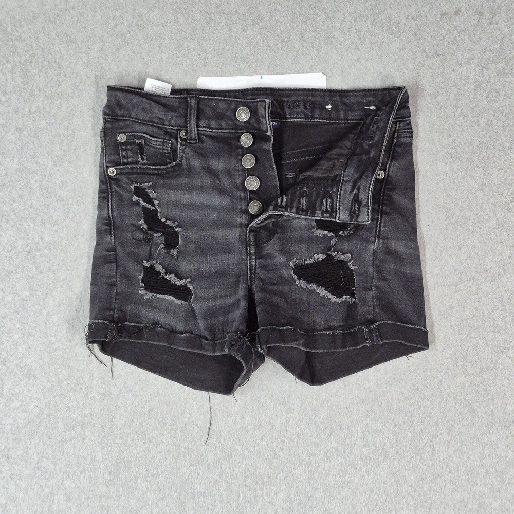 American Eagle Women Shorts 4 Black Denim Next Level Stretch High Grunge Skater